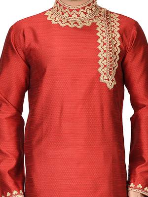 Maroon embroidered art silk kurta-pajama 4