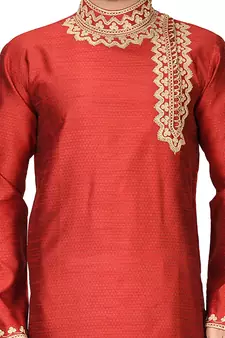 Maroon embroidered art silk kurta-pajama