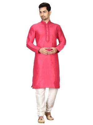 Pink embroidered art silk kurta-pajama 1