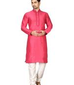 Pink embroidered art silk kurta-pajama
