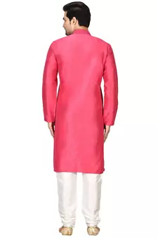 Pink embroidered art silk kurta-pajama