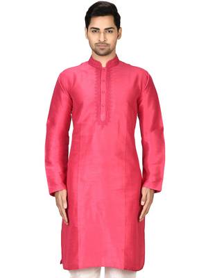 Pink embroidered art silk kurta-pajama 3