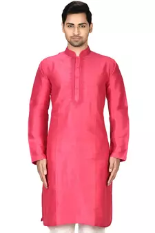Pink embroidered art silk kurta-pajama