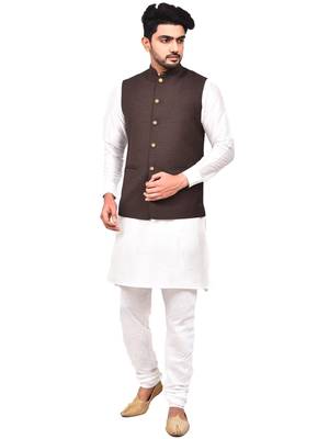 Fawn plain art silk  kurta-pajama 1
