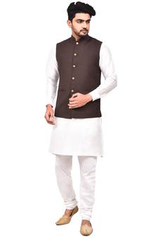 Fawn plain art silk  kurta-pajama