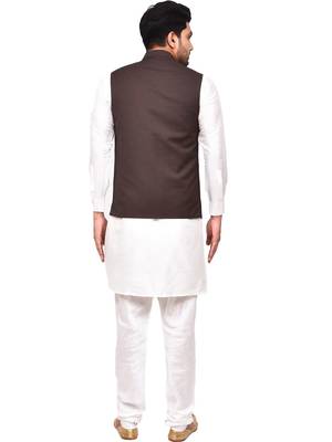Fawn plain art silk  kurta-pajama 2