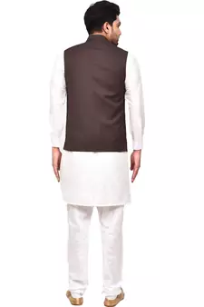 Fawn plain art silk  kurta-pajama