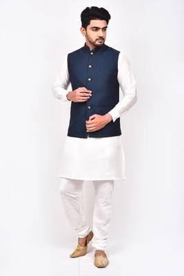 Fawn plain art silk  kurta-pajama 1