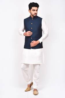 Fawn plain art silk  kurta-pajama
