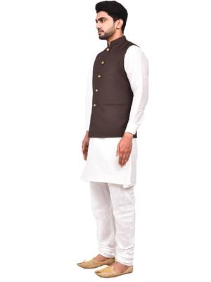 Fawn plain art silk  kurta-pajama 3