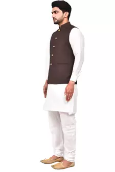 Fawn plain art silk  kurta-pajama