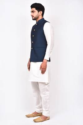 Fawn plain art silk  kurta-pajama 4