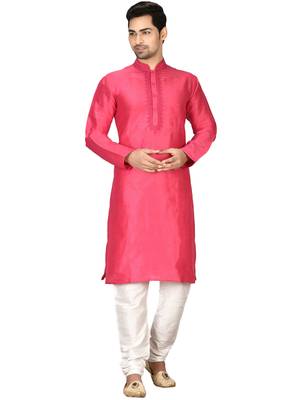 Red embroidered art silk  kurta-pajama 1