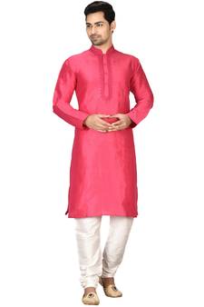 Red embroidered art silk  kurta-pajama