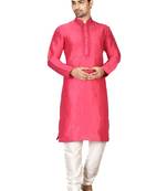 Red embroidered art silk  kurta-pajama