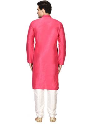 Red embroidered art silk  kurta-pajama 2