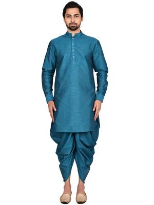 Green plain art silk dhoti-kurta 1