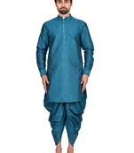 Green plain art silk dhoti-kurta