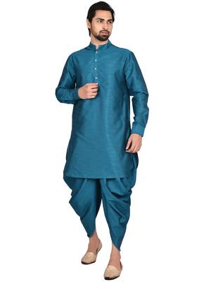 Green plain art silk dhoti-kurta 2
