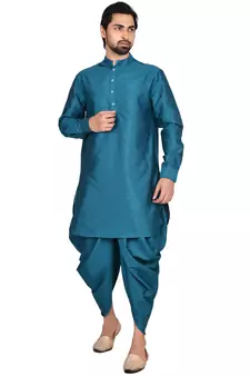 Green plain art silk dhoti-kurta