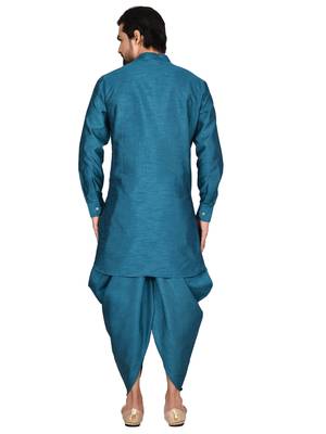 Green plain art silk dhoti-kurta 3