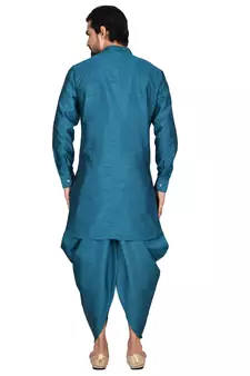 Green plain art silk dhoti-kurta