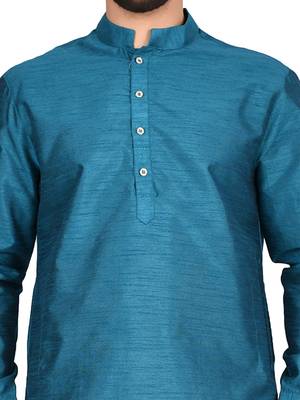 Green plain art silk dhoti-kurta 4