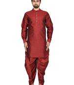 Maroon plain art silk dhoti-kurta