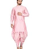 Pink plain art silk dhoti-kurta