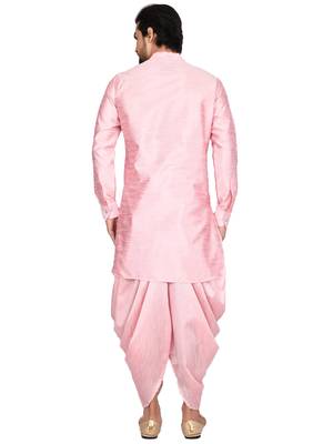 Pink plain art silk dhoti-kurta 2