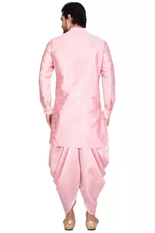 Pink plain art silk dhoti-kurta