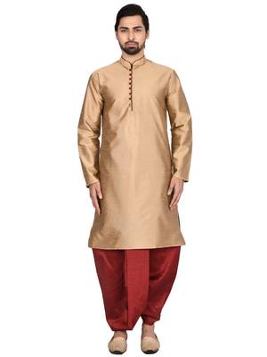 Gold plain art silk dhoti-kurta 1