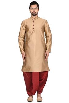 Gold plain art silk dhoti-kurta