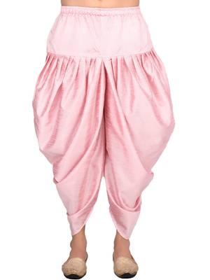 Pink plain art silk dhoti-kurta 3