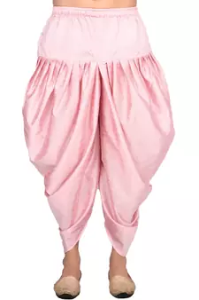 Pink plain art silk dhoti-kurta