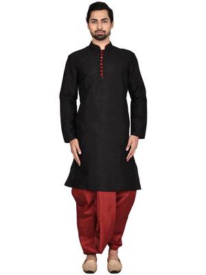 Black embroidered art silk  dhoti-kurta 1