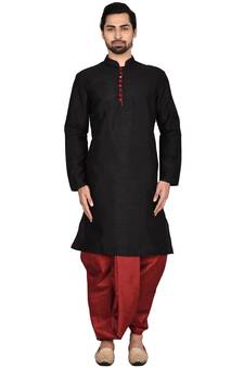 Black embroidered art silk  dhoti-kurta