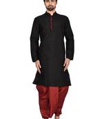 Black embroidered art silk  dhoti-kurta