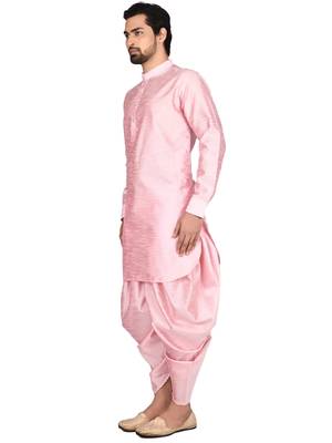 Pink plain art silk dhoti-kurta 4