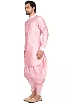 Pink plain art silk dhoti-kurta