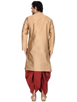 Gold plain art silk dhoti-kurta 3
