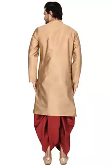 Gold plain art silk dhoti-kurta