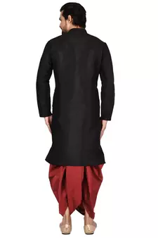 Black embroidered art silk  dhoti-kurta