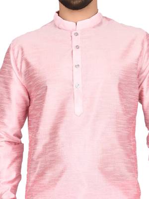 Pink plain art silk dhoti-kurta 5