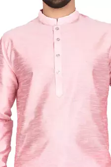 Pink plain art silk dhoti-kurta