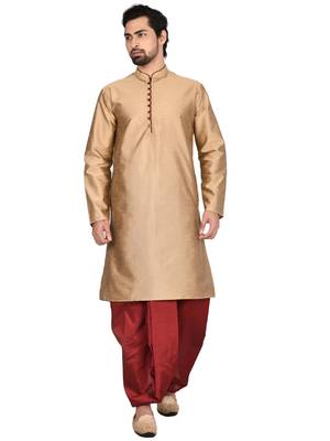 Gold plain art silk dhoti-kurta 4