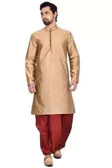 Gold plain art silk dhoti-kurta