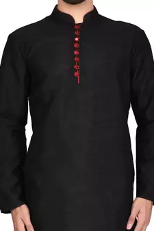 Black embroidered art silk  dhoti-kurta