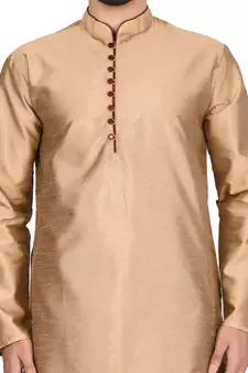 Gold plain art silk dhoti-kurta