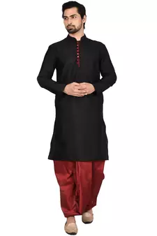 Black embroidered art silk  dhoti-kurta